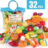 JoyGrow 32PCS Cutting Toys Pretend Food Fruits Vegetable Playset Educational Learning Toy Kitchen Play Boy Girl Kid with Handbag Packing