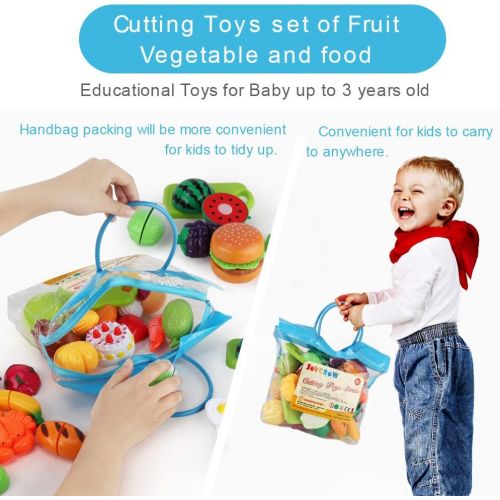  JoyGrow 32PCS Cutting Toys Pretend Food Fruits Vegetable Playset Educational Learning Toy Kitchen Play Boy Girl Kid with Handbag Packing