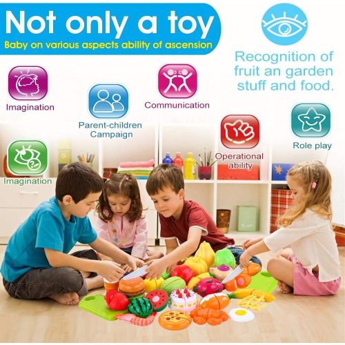  JoyGrow 32PCS Cutting Toys Pretend Food Fruits Vegetable Playset Educational Learning Toy Kitchen Play Boy Girl Kid with Handbag Packing