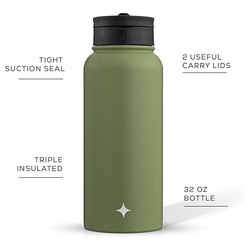  JoyJolt Triple Insulated Water Bottle with Straw Lid AND Flip Lid! 32oz Large 12 Hour Hot/Cold Vacuum Insulated Stainless Steel Bottle. BPA-Free Leakproof Thermos Bottle