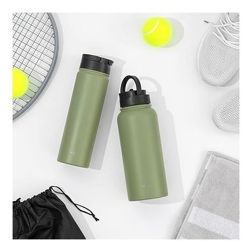  JoyJolt Triple Insulated Water Bottle with Straw Lid AND Flip Lid! 32oz Large 12 Hour Hot/Cold Vacuum Insulated Stainless Steel Bottle. BPA-Free Leakproof Thermos Bottle