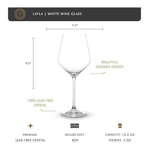  JoyJolt Layla White Wine Glasses, Set of 4 Italian Glasses, 13.5 oz Clear - Made in Europe