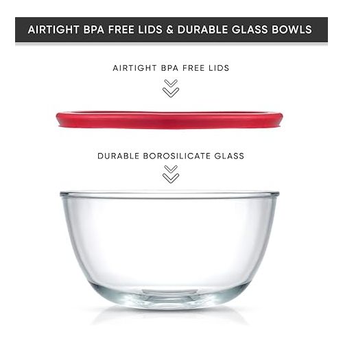  JoyJolt Kitchen Large Mixing Bowl Set - 8pc Glass with Lids Set - Neat Nesting/ Batter Bowl - Cooking Bowls - Storage Bowls with Lids and Big Salad Bowl with BPA-Free Lids