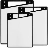 JoyJolt Plastic Cutting Board Set. White and Black Cutting Boards for Kitchen Dishwasher Safe with Handle. Non Slip Large and Small Chopping Board Set; Meat Cutting Board with Juice Groove.