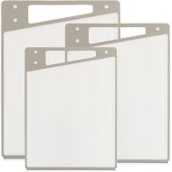 JoyJolt Plastic Cutting Board Set. White and Grey Cutting Boards for Kitchen Dishwasher Safe with Handle. Non Slip Large and Small Chopping Board Set; Meat Cutting Board with Juice Groove.