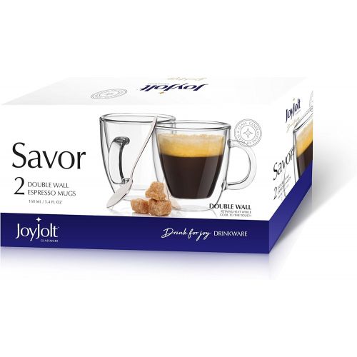  [아마존 핫딜]  [아마존핫딜]JoyJolt Savor Double Wall Insulated Glasses Espresso Mugs (Set of 2) - 5.4-Ounces