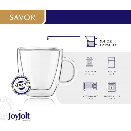  [아마존 핫딜]  [아마존핫딜]JoyJolt Savor Double Wall Insulated Glasses Espresso Mugs (Set of 2) - 5.4-Ounces