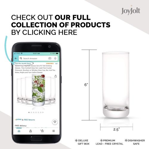  [아마존베스트]JoyJolt Faye Highball Glasses Set of 6 Tall Drinking Glasses. 13oz Cocktail Glass Set. Lead-Free Crystal Glassware. Bourbon or Whiskey Glass Cup, Bar, Iced Tea, Water, Mojito and T