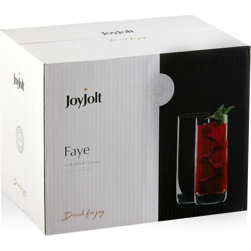  [아마존베스트]JoyJolt Faye Highball Glasses Set of 6 Tall Drinking Glasses. 13oz Cocktail Glass Set. Lead-Free Crystal Glassware. Bourbon or Whiskey Glass Cup, Bar, Iced Tea, Water, Mojito and T