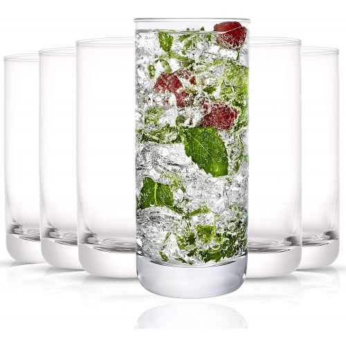  [아마존베스트]JoyJolt Faye Highball Glasses Set of 6 Tall Drinking Glasses. 13oz Cocktail Glass Set. Lead-Free Crystal Glassware. Bourbon or Whiskey Glass Cup, Bar, Iced Tea, Water, Mojito and T