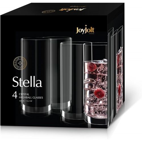  [아마존베스트]JoyJolt Stella Lead Free Crystal Highball Glasses Barware Collins Tumbler for Water, Juice, Beer, and Cocktail (Set of 4)-14.2-Ounces