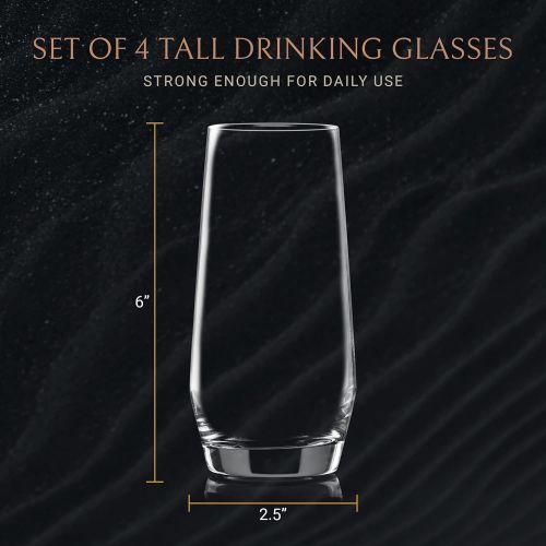  [아마존베스트]JoyJolt Gwen Highball Glasses Set of 4 Tall Drinking Glasses. 18oz Cocktail Glass Set. Lead-Free Crystal Glassware. Bourbon or Whiskey Glass Cup, Bar, Iced Tea, Water, Mojito and T