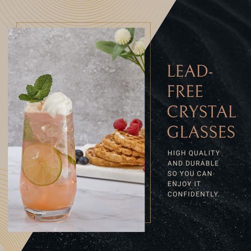  [아마존베스트]JoyJolt Gwen Highball Glasses Set of 4 Tall Drinking Glasses. 18oz Cocktail Glass Set. Lead-Free Crystal Glassware. Bourbon or Whiskey Glass Cup, Bar, Iced Tea, Water, Mojito and T