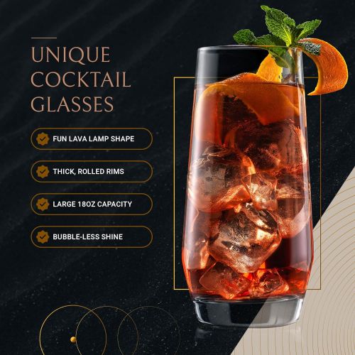  [아마존베스트]JoyJolt Gwen Highball Glasses Set of 4 Tall Drinking Glasses. 18oz Cocktail Glass Set. Lead-Free Crystal Glassware. Bourbon or Whiskey Glass Cup, Bar, Iced Tea, Water, Mojito and T