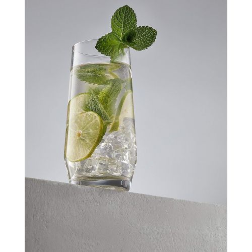  [아마존베스트]JoyJolt Gwen Highball Glasses Set of 4 Tall Drinking Glasses. 18oz Cocktail Glass Set. Lead-Free Crystal Glassware. Bourbon or Whiskey Glass Cup, Bar, Iced Tea, Water, Mojito and T