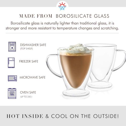  [아마존베스트]JoyJolt Declan Irish Double Wall Insulated Glass Espresso Mugs (Set of 2) -5-Ounces.