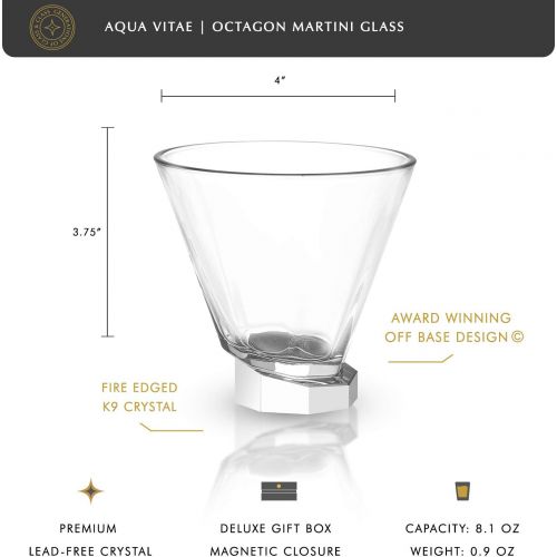  [아마존베스트]JoyJolt Aqua Vitae Martini Glass Set of 2. Crystal Glassware, Round Drinking Glasses with Off Set Octagon Base. Stemless Cocktail Glasses and Dessert Glasses. Unique Christmas Gift