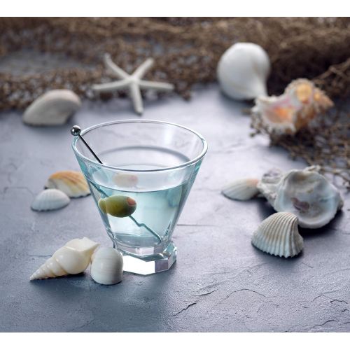  [아마존베스트]JoyJolt Aqua Vitae Martini Glass Set of 2. Crystal Glassware, Round Drinking Glasses with Off Set Octagon Base. Stemless Cocktail Glasses and Dessert Glasses. Unique Christmas Gift