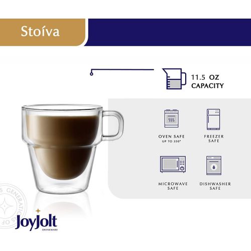  [아마존베스트]JoyJolt Stoiva Double Wall Insulated Espresso Glass Cups  5 oz. (150 ml) Espresso Shot Glass Cup with Handle  Stackable Thermal Clear Glass Cups, Ideal Fit for Espresso Machine and Coffe