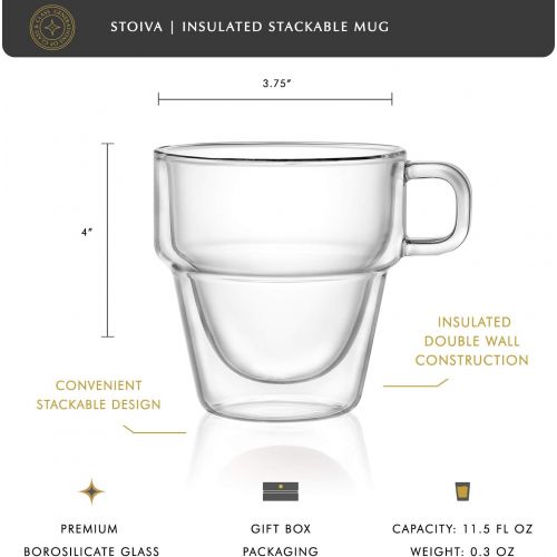  [아마존베스트]JoyJolt Stoiva Double Wall Insulated Espresso Glass Cups  5 oz. (150 ml) Espresso Shot Glass Cup with Handle  Stackable Thermal Clear Glass Cups, Ideal Fit for Espresso Machine and Coffe