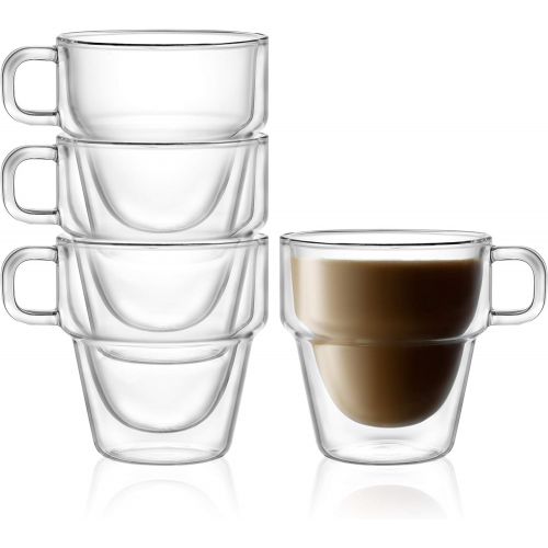  [아마존베스트]JoyJolt Stoiva Double Wall Insulated Espresso Glass Cups  5 oz. (150 ml) Espresso Shot Glass Cup with Handle  Stackable Thermal Clear Glass Cups, Ideal Fit for Espresso Machine and Coffe