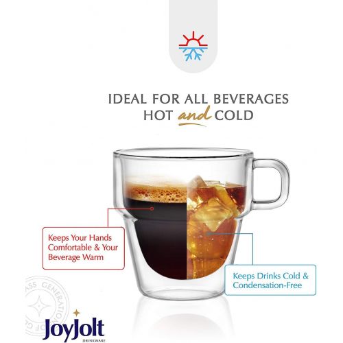  [아마존베스트]JoyJolt Stoiva Double Wall Insulated Espresso Glass Cups  5 oz. (150 ml) Espresso Shot Glass Cup with Handle  Stackable Thermal Clear Glass Cups, Ideal Fit for Espresso Machine and Coffe