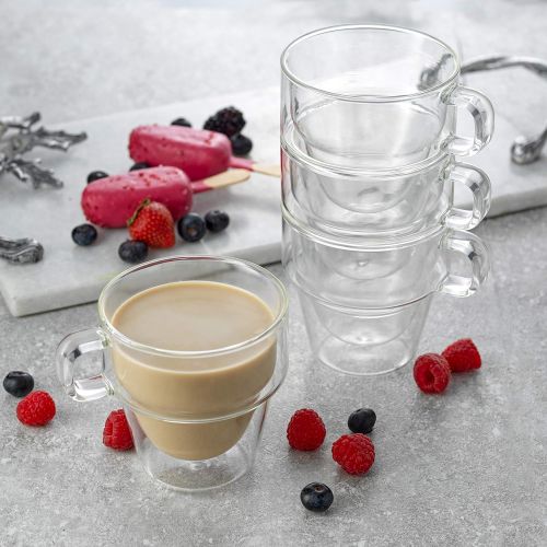  [아마존베스트]JoyJolt Stoiva Double Wall Insulated Espresso Glass Cups  5 oz. (150 ml) Espresso Shot Glass Cup with Handle  Stackable Thermal Clear Glass Cups, Ideal Fit for Espresso Machine and Coffe