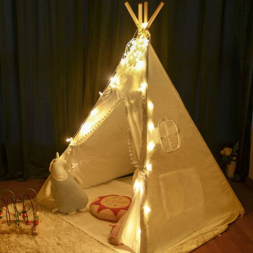  [아마존베스트]JoyNote Teepee Tent for Kids Indoor Tents with Mat, Inner Pocket, Unique Reinforcement Part - Foldable Play Tent Canvas Tipi Childrens Tents for Girls & Boys