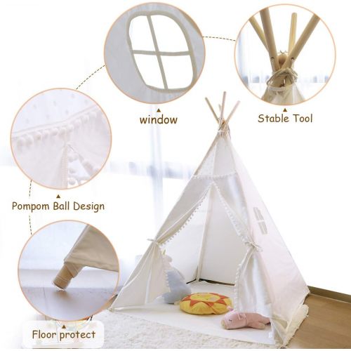  [아마존베스트]JoyNote Teepee Tent for Kids Indoor Tents with Mat, Inner Pocket, Unique Reinforcement Part - Foldable Play Tent Canvas Tipi Childrens Tents for Girls & Boys