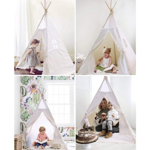  [아마존베스트]JoyNote Teepee Tent for Kids Indoor Tents with Mat, Inner Pocket, Unique Reinforcement Part - Foldable Play Tent Canvas Tipi Childrens Tents for Girls & Boys