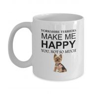 /JoyStockTreasures Yorkshire Terrier Mug, Terrier Dog Cup, Canine Lovers Art Gift, Yorkshire Terriers Make Me Happy, 11oz White Ceramic Coffee Teacup