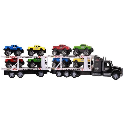  JoyABit Transporter Truck Toy Childrens Fiction Tow Truck Action Vehicle With Sound & Light - & 4 ATV Car Toys Included - No Batteries Required - Ideal Gift for Kids