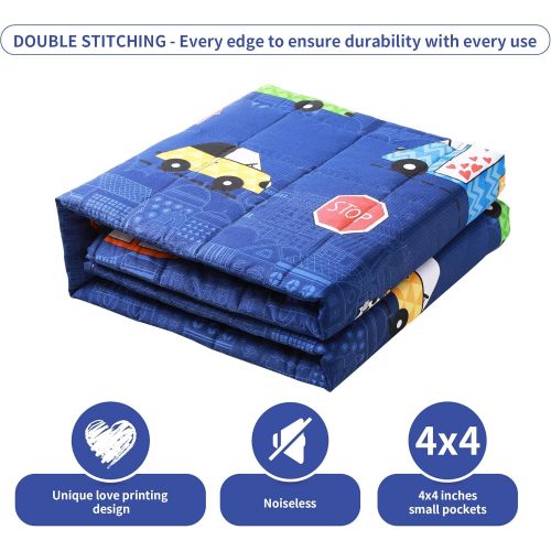  [아마존베스트]Joyching Weighted Lap Pad for Kids 20 x 30 inches, 3lbs 600TC Egyptian Cotton Weighted Blanket for Reading with Glass Beads Blue Car