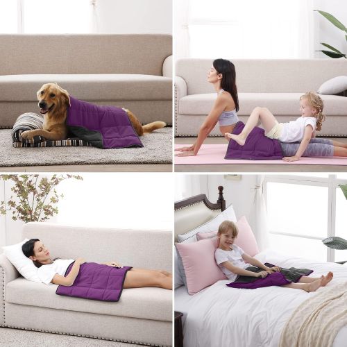  [아마존베스트]Joyching Weighted Lap Pad for Kids 20 x 30 inches, 3lbs Boy/Girls Reversible Cooling Weighted Blanket for Reading Soft Microfiber with Glass Beads(Black/Purple)