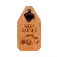 JoyfulMoose Personalized Garage Sign - Fathers Day Custom Wood Sign - Rustic Old Truck Beer Bottle Opener