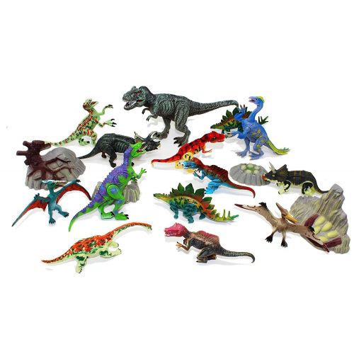  Joyin Toy 18Piece 6 to 9 Educational Realistic Dinosaur Figures with Movable Jaws Including T-Rex, Triceratops, Velociraptor, Etc