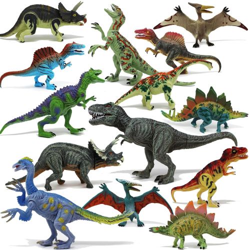  Joyin Toy 18Piece 6 to 9 Educational Realistic Dinosaur Figures with Movable Jaws Including T-Rex, Triceratops, Velociraptor, Etc