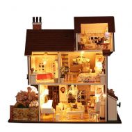 Joykith Toy Joykith DIY House Wooden Dollhouse Miniatures DIY House Kit with Cover and Led Light Relax Time Great Birthday for Women/Men 31x23x29cm