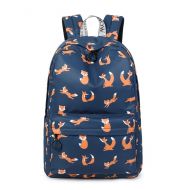 Joymoze Retro Colorful Print Trendy Backpack for Women Cute Schoolbag for Girl Dark Blue Fox
