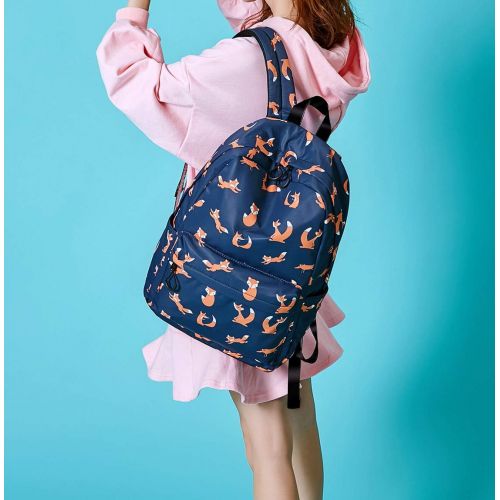  Joymoze Retro Colorful Print Trendy Backpack for Women Cute Schoolbag for Girl Dark Blue Fox