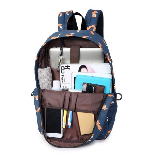  Joymoze Retro Colorful Print Trendy Backpack for Women Cute Schoolbag for Girl Dark Blue Fox