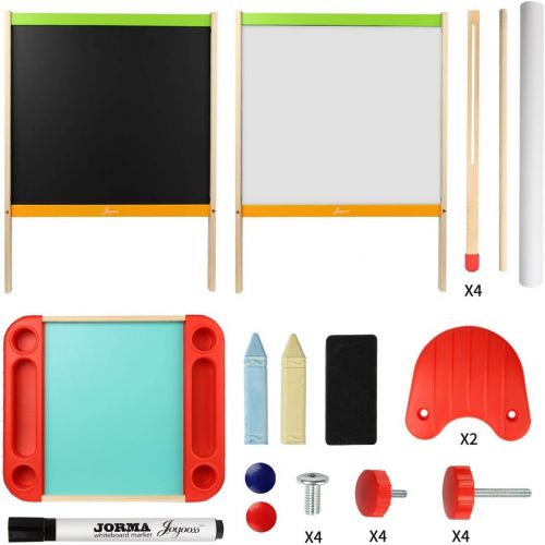  [아마존베스트]Joyooss Kids Wooden Easel with Paper Roll - Adjustable Height Magnetic Double Sided Kids Art Easel Whiteboard & Chalkboard Dry Easel Drawing Board for 2-8 Years Toddlers Children P