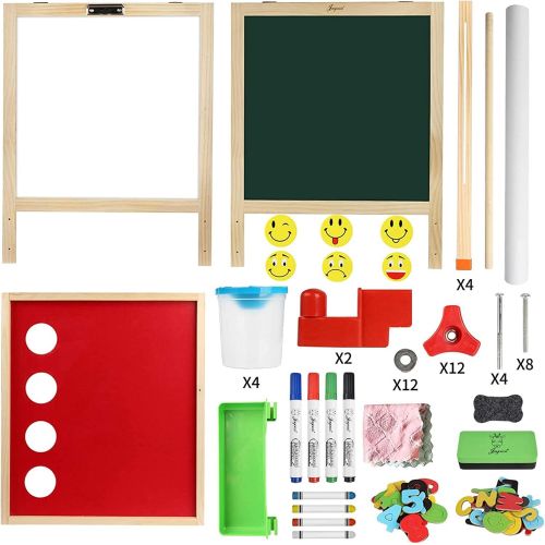  [아마존베스트]Joyooss Kids Wooden Easel with Extra Letters and Numbers Magnets, Adjustable Double Sided Drawing Board Whiteboard & Chalkboard Dry Easel Board, Children Art Easel for Boys Girls P