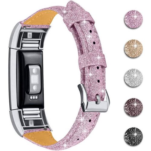  [아마존베스트]Joyozy Leather Band Compatible with Fitbit Charge 2 Replacement Bands,Slim Classic Genuine Leather Wristband Fitness Strap Women Men