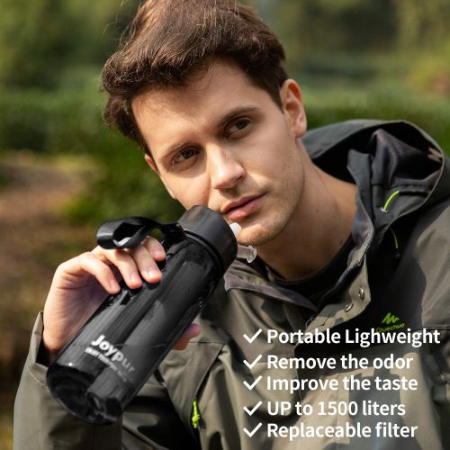  Joypur Portable Filtered Water Bottle - Emergency Water Purifier with 3-Stage Integrated Filter Straw for Camping Hiking Backpacking