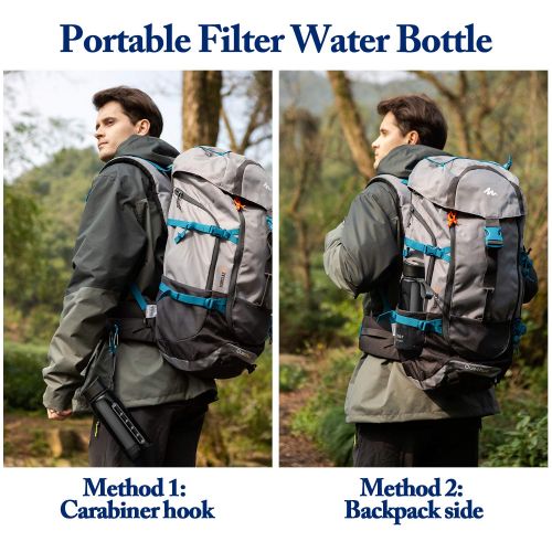  Joypur Portable Filtered Water Bottle - Emergency Water Purifier with 3-Stage Integrated Filter Straw for Camping Hiking Backpacking