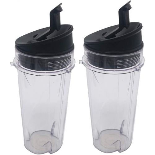  Joystar Replacement Parts for Nutri Ninja Blender, Two Pack 16-Ounce (16 oz.) with Sip & Seal Lidfor Nutri Ninja BL203QBK/BL208QBK/BL207QBK/BL206QBK/BL209/BL201C/BL201/BL200 (2)