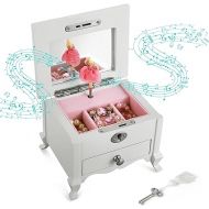 Small Ballerina Musical Jewelry Box with Mirror for Girls，White Kid's Jewelry Storage Music Box,Children's Jewelry organizer Music Jewelry Chest