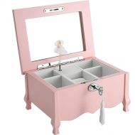 Large Footed Ballerina Musical Jewelry Box With Mirror and Lock For Girls-Pink Kid's Jewelry Storage Box,Children's Jewelry organizer Trinket Box for Holidays