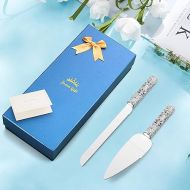 Wedding Cake Knife and Server Set - 2 Piece Dessert Set Metal Handle with Crystal Stones Decoration for Wedding, Anniversary Party Birthday Banquets and Gifts for Bride and Groom